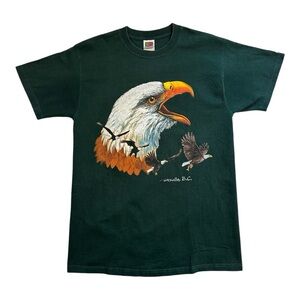 Eagle Wildlife Nature Fruit of the Loom Graphic Forest Green T-Shirt Size Medium